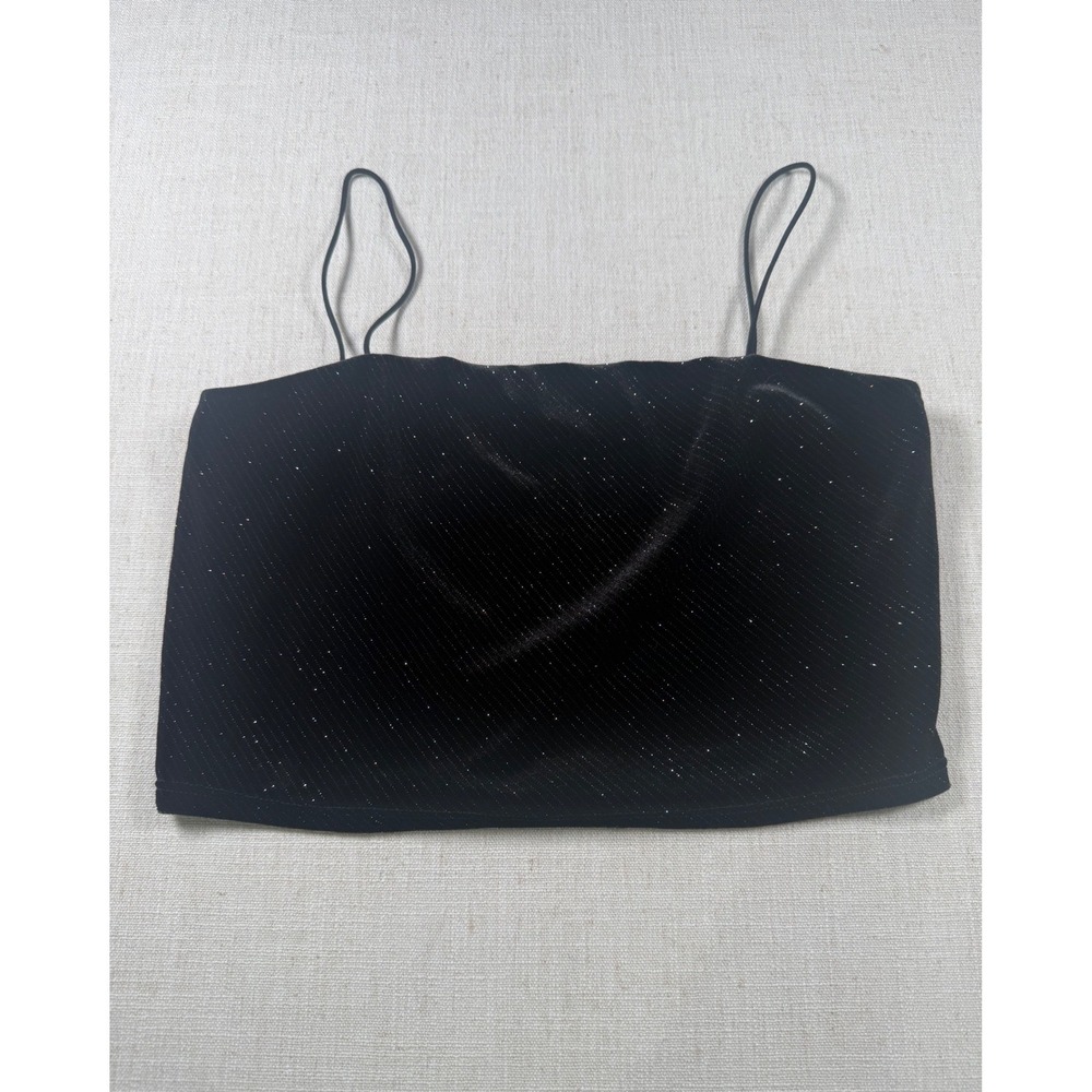 Misty Rose Black Sparkle Cropped Camisole Spaghetti Strap Top MT1015-1 M/L